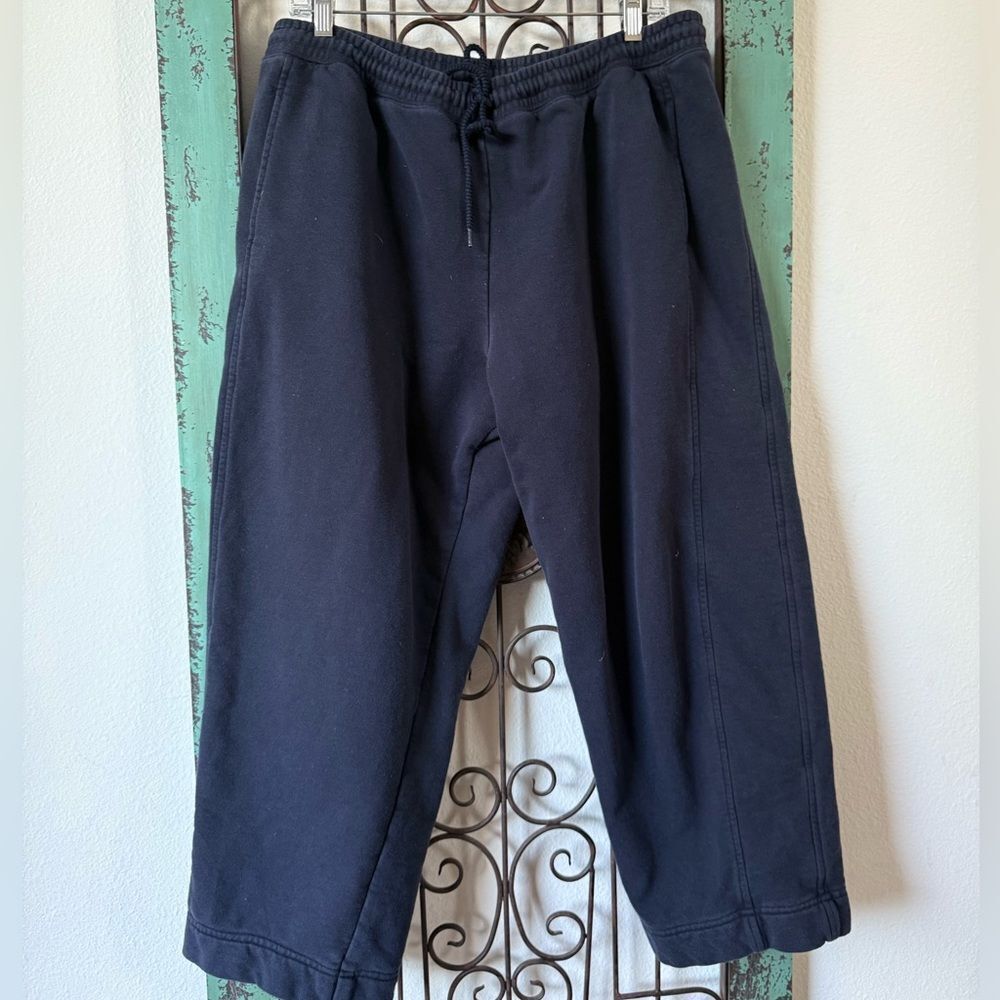 Escada Sport Navy Wide-Leg Cropped Sweatpants | Size L | 100% Cotton